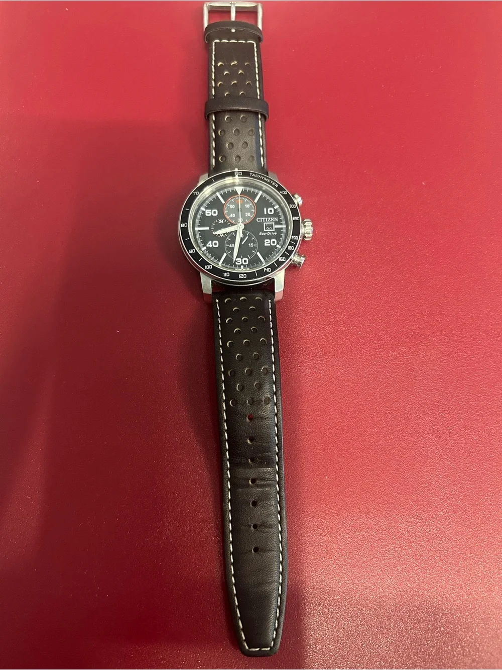 Citizen B612 Eco-drive Black and Silver Chronograph Tachymeter Men's Watch 44mm.